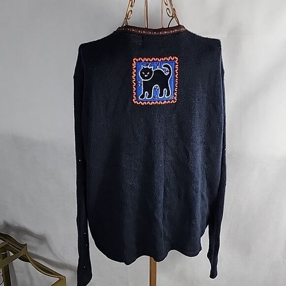 Vintage Halloween Boo Size L Knit Embroidered Cardigan Sweater - Picture 3 of 16
